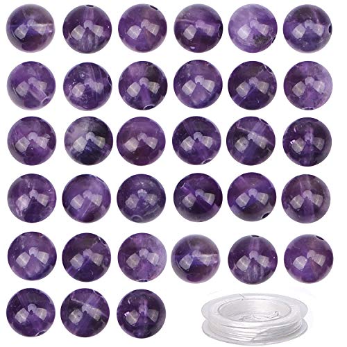 100Pcs Natural Crystal Beads Stone Gemstone Round Loose Energy Healing Beads with Free Crystal Stretch Cord for Jewelry Making (Amethyst, 6MM) - color: Amethyst, size: 6MM
