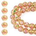 Cheriswelry 40Pcs/Strand Gold Sand Lampwork Beads Handmade Glass Round with Flower Loose Beads 10mm for Rosary Making Necklace Earring Jewelry Supplies(Gold) - color: Gold