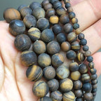 Stone Beads, 60pcs Matte Classic Tiger Eye, 6mm Round Loose Beads for Jewelry Making, Bracelets, with Bag, String & Card - color: Matte Classic Tiger Eye, size: 6mm