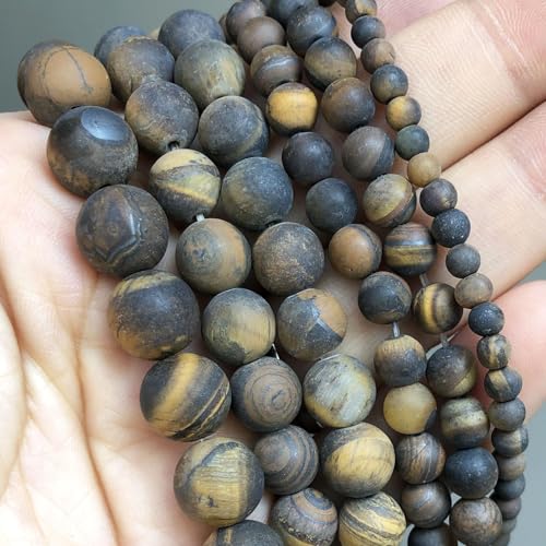 Stone Beads, 45pcs Matte Classic Tiger Eye, 8mm Round Loose Beads for Jewelry Making, Bracelets, with Bag, String & Card - color: Matte Classic Tiger Eye, size: 8mm