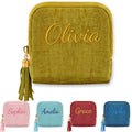 Mothers Day Gifts Personalized Travel Jewelry Case with Embroidered Name,Custom Small Jewelry Pouch Velvet Jewelry Organizer Storage Bag for Bracelet Rings Earring - color: Green