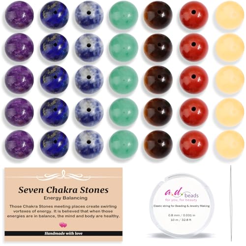 AD Beads 120pcs 6mm Natural 7 Chakra Beads Round Beads, Healing Energy Gemstone DIY Jewelry Kit with Elastic Cord and Needle - color: 7 Chakra Beads, size: 6mm-120pcs