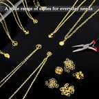 ZEVOFIUR Gold Necklace Chains for Jewelry Making, 9 Rolls of Jewelry Chain, DIY Starter Kit for DIY Necklace Bracelet Making Accessories with Jump Rings, Lobster Clasps, Connectors, Charms