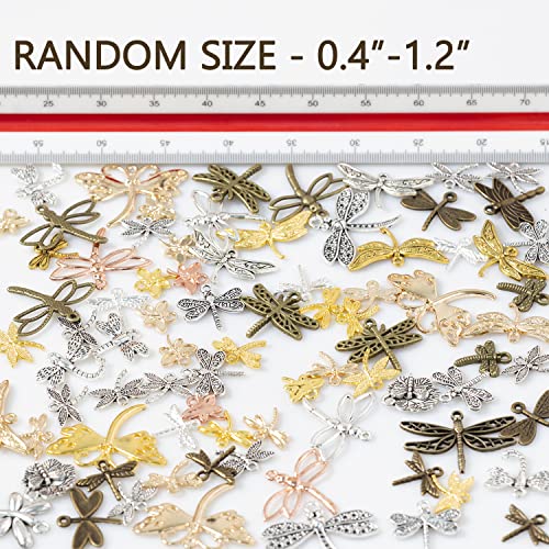 stino 100g Metal Pendant Charms for Jewelry Making, Bulk Silver & Gold Plated Charms for Braclet Necklace Crafts, Animal Plant Flower Pet and so on - color: Dragonfly Silver & Gold