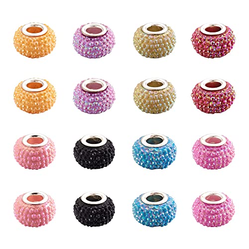 Cheriswelry 100pcs Resin Pearl Rondelle European Large Hole Crystal AB Bayberry Disco Ball Beads with Double Cores for Snake Chains Charm Bracelet Jewelry Making 14x9.5mm - color: Bumpy-Resin