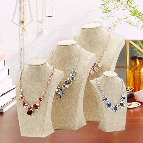 Beige Linen Necklace Display Bust - 11.8" Jewelry Holder for Necklaces, Bracelets, Figure Display Stand (30x17cm) - size: 30x17cm
