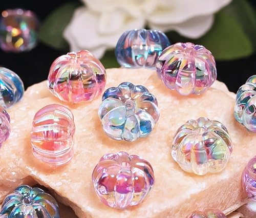 15Pcs Acrylic Beads 10 * 16mm UV Flat Pumpkin Shaped Fit for DIY Jewelry Bracelet Necklace Keychain Beadable Pens Mobile Phone Chain Making Cute (Pumpkin-Mixed Color) - color: Pumpkin-Mixed color