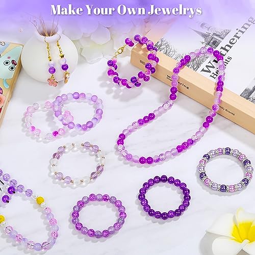 PAXCOO 720pcs Glass Beads for Jewelry Making 8mm, 24 Colors Bead Bracelet Making Kit Purple Round Loose Beads for Bracelet Earring Necklace Jewelry Making Supplies - color: Purple