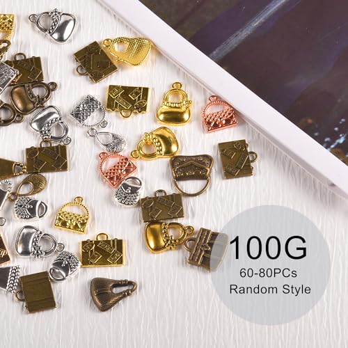 stino Metal Charms for Jewelry Making 100gram, Bulk Tibetan Silver & Gold Plated Trinkets for Earring Necklace Jewelry Making and Findings - color: Handbag Glod Silver