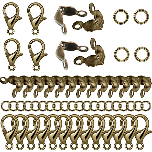 800 Pcs Jewelry Making Accessories Set with 100 Pieces Lobster Claw Clasp 200 Pieces Bead Tips Knot Covers and 500 Pieces Open Jump Ring Connectors DIY Jewelry Making Supplies Bracelets (Bronze) - color: Bronze