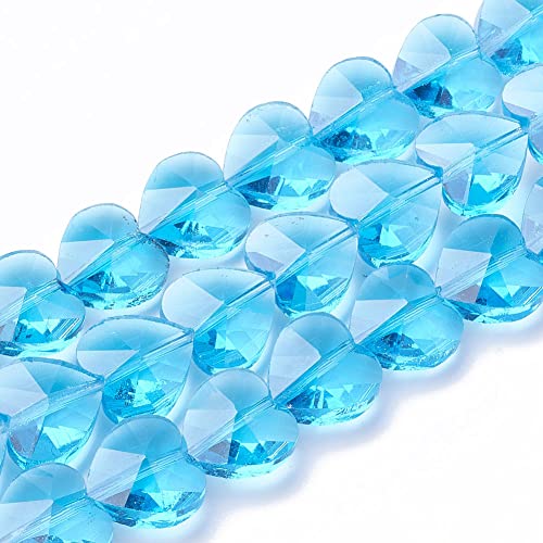 Cheriswelry 100pcs Sky Blue Heart Beads 14mm Transparent Glass Crystal Faceted Shape Mini Loose Spacer for DIY Craft Earring Bracelet Necklace Jewelry Making - color: Deep Sky Blue