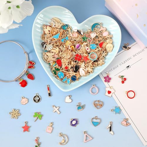 SANNIX 400Pcs Charms for Jewelry Making, Gold Enamel Charms Jewelry Bangle Charm Pendants Bracelet Necklace Earrings Making and Crafting - color: KC Gold+Multicolor
