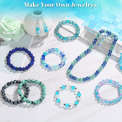PAXCOO 720pcs Glass Beads for Jewelry Making 8mm, 24 Colors Bead Bracelet Making Kit Blue Round Loose Beads for Bracelet Earring Necklace Jewelry Making Supplies - color: Blue