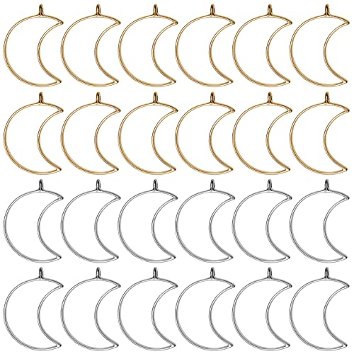 60pcs Open Bezels for Resin,Open Bezel Pendants Backs Hollow Frame Pendants Geometric Hollow Bezel Pendant Open Frame Pendant for Pressed Flower,Earrings,Bracelet,DIY Crafts(K Gold,White K) - color: K Gold,White K;Moon