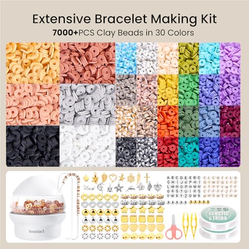 Beadact Clay Beads Spinner for Bracelet Making Kit, 3 Boxes Earth-Toned Colors Beads with Bead Spinner, Friendship Bracelet Making Kit for DIY Crafts with Spacer Bead and Charm, Gift for Craft Lovers