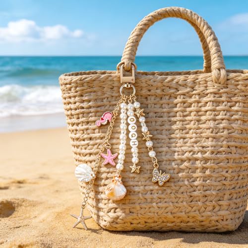 Supkiir 778 Pcs Seashell Keychain Making Kit, Ocean DIY Craft Keychain Supplies with 3 Jewelry Plier, Seashell Bag Charm Sea Horse Starfish Charm Iron Clasp Chain for Oceanic Purse Charms