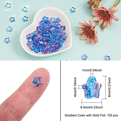 UR URLIFEHALL 100 Pcs Spray Painted Glass Star Beads with Gold Foil Drilled Glass Beads for Earring Bracelet Necklace Jewelry DIY Making - color: 100pcs-8x8.5x4mm-colorful star glass beads
