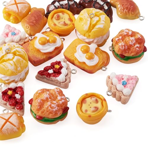 Cheriswelry Cup Cake Resin Pendants Lovely Food Sweet Dessert Dangle Charms Links Hanging Ornament with Metal Loop Fruit Pendants for Key Chains Bracelet Necklace Jewelry Making - color: Mixed Color-Bread&Cake