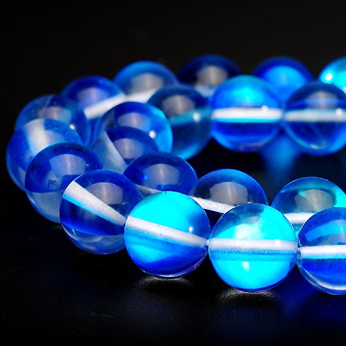 RUBYCA Round Moonstone Crystal Glass Beads Aura Iridescent for Jewelry Making (1 Strand, 10mm, Blue) - color: Dark Blue, size: 10mm