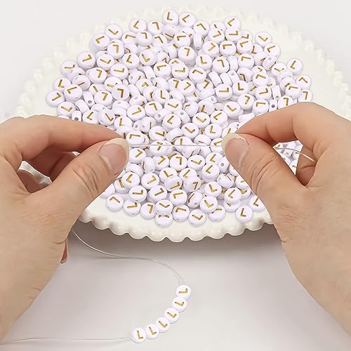 300Pcs Letter Beads L 4X7mm Gold Alphabet Beads Acrylic Round Shape Loose Beads for Name Bracelets Necklaces Key Chains DIY Jewelry Making (L) - color: Gold, size: L