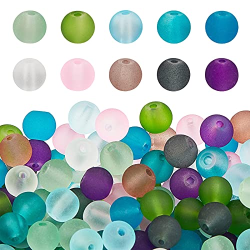 PH PandaHall 500pcs 6mm Frosted Glass Bead 10 Color Transparent Frosted Crystal Beads Matte Loose Spacer Beads for Necklace, Bracelet, Earring Jewelry Making - color: Blue, size: 6mm