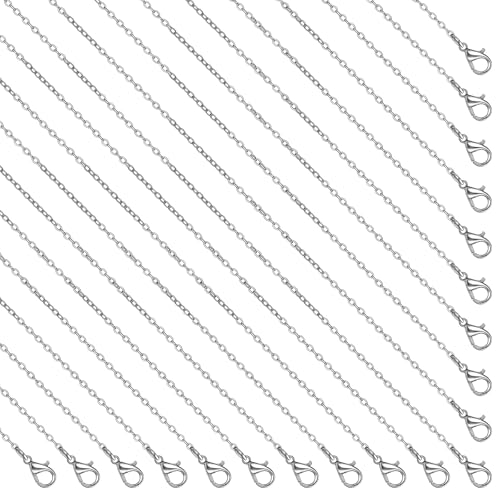 Hecila 20 Pack Necklace Chains Bulks Stainless Steel Necklace Chain with Lobster Clasps for Jewelry Making Silver Chain Necklaces 1.5mm Thin Cable Chains for Necklaces Pendants Making Supplies