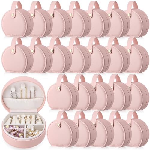 Weysat 24 Pack Travel Jewelry Case Bridesmaid Gifts Box Bulk Small Leather Earring Organizer for Women Proposal Return Gift (Pink) - color: Pink