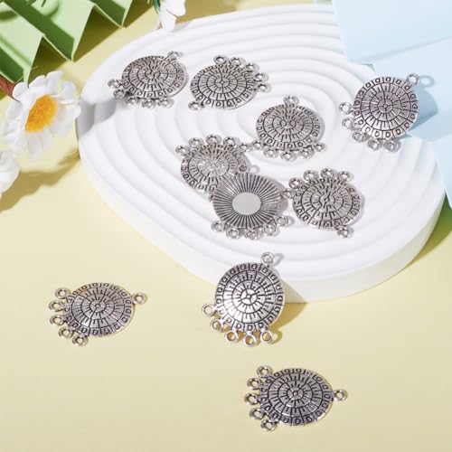 Mega Pet 10pcs Tibetan Silver Flat Round Chandelier Component Links Charm Pendant Connectors with 5 Holes for Dangle Earring Multi Strands Bracelet Necklace Jewelry Making - color: Antique Silver, Flat Round-2
