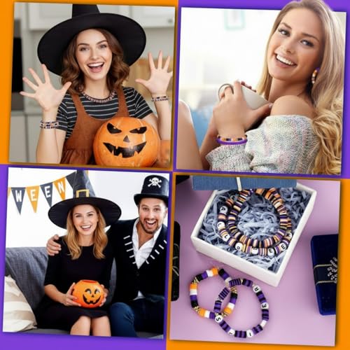 Ferraycle 5700 Pcs Fall Halloween Clay Beads Set Christmas Clay Beads Holiday DIY Jewelry Making Kits for Bracelet Necklace Earring(Black, Purple, Orange, White) - color: Black, Purple, Orange, White