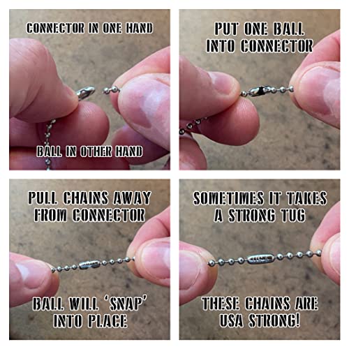 Stainless Steel Military Dog Tag Chain Set, 27 inch and 4.5 inch Ball Chains, 2.4mm #3 Size Chain