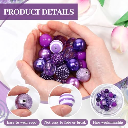 Ferreve 20 Pcs Chunky Bubblegum Beads 20mm Focal Pen Large Rhinestone Pearl Beads for DIY Beadable Pen School Jewelry Making Keychain Craft Making (Dark Purple) - color: dark purple