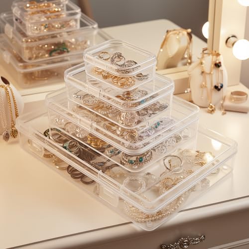 96 Pack Rectangular Clear Plastic Storage Containers Box with Hinged Lid for Beads and Other Small Craft Items (Mixed Sizes 2) - size: Mixed Sizes 2