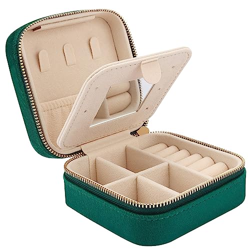 DesignSter Travel Jewelry Box - Velvet Mini Jewelry Organizer, Small Jewelry Case for Girls Women, Jewelry Storage Box for Rings Earrings Necklace (Square, Emerald Green) - color: Emerald Green, size: Square