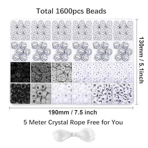1600PCS Volleyball Sports Ball Polymer Clay Beads Charms for Friendship Bracelets Making Kit Cute Fun Beads DIY Arts Crafts Birthday Gifts for Kids Girls Volleyball Bead - color: B2#Style 3