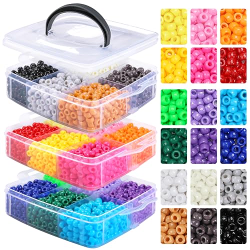 IOOLEEM Pony Beads (18 Colors, 3200pcs), Beading Kits for Bracelet, Beads for Friendship Bracelets & Jewelry Making, Easy Storage. - color: 18 Multi-colored