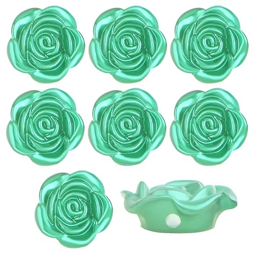 100pcs 15 mm Lovely Rose Flower Beads Green ABS Plastic Roseflower Shape Spacer Beads Floral Flatback Charms Embellishments for DIY Necklace Earrings Jewelry Making Craft Supplies - color: Green