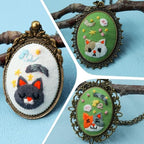SUNNYCLUE DIY 3 Sets Embroidery Pendant Kit Embroidery Necklace Kits with Instructions Thread Needle Hoops Chains Cute Cat Themed Stitch Kit for Sweater Necklace Crafts Jewelry Making Beginner Starter - style: Cat