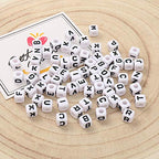 8mm Black and White Acrylic Square Letter Beads White Cube Alphabet Beads Black Letter A-Z Mixed Plastic Shape Loose Beads Mini Size Pony Seed Beads for Making Jewelry, Necklaces - color: white-black(8mm)