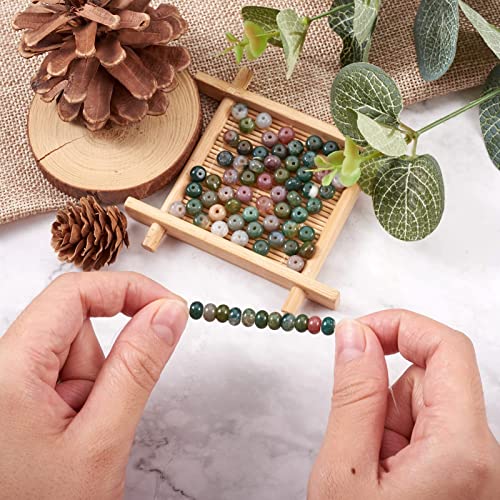 Cheriswelry 95~96pcs/Strand 6mm Rondelle Natural Indian Agate Beads Stone Loose Spacer Beads Crystal Energy Gemstone Craft Beads Smooth Charms for DIY Bracelet Necklace Jewelry Making - color: Natural Indian Agate