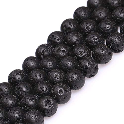 HAAMIIQII 45pcs 8mm Natural Black Lava Stone Beads Round Loose Gemstone Beads for Jewelry Making Strand 15 Inch - color: Black Volcanic Lava, size: 8mm 45pcs