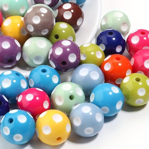 30PCS 20MM Bubblegum Beads for Pens, Mixed Color Polka Dot Disco Ball Chunky Large Acrylic Round Beads for Bag Focal Beadable Pen Keychain Making Jewelry Bracelet Making DIY Crafts - color: Polka Dot Beads