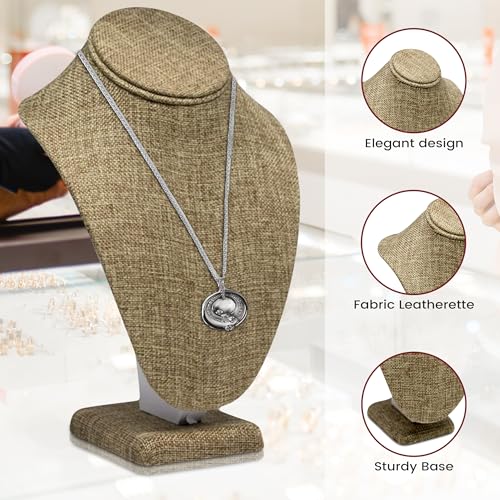 Novel Box Burlap Bust Stand Jewelry Necklace Display 6.5x4x10 Inches - Freestanding Travel Necklace Holder Stand - Necklace Mannequin Organizer Stands - Necklace Displays Medium - color: Burlap, size: Medium