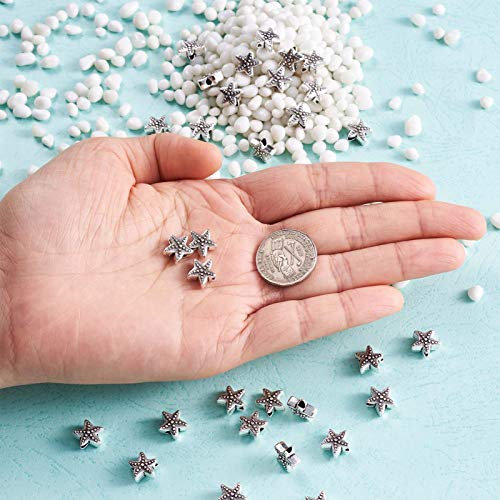Fashewelry 50Pcs Antique Silver Starfish Beads Ocean Animal Spacer Tibetan Metal Sea Life Charm Beads 10x11mm for Jewelry Making Supplies Crafts DIY - color: Antique Silver Starfish-1