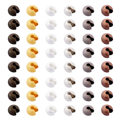 Pandahall 1Box/180pcs 6 Colors 6mm Brass Half Round Open Crimp Beads Covers Knot Covers Beads End Tips for Jewelry Makings Antique Bronze & Red Copper & Black & Silver & Golden & Platinum