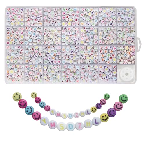 Colorful Alphabet Beads A-Z 1350+Pcs Letter Bead, Acrylic 4x7mm Round Digit Letter Beads Kits,Bracelets Necklaces DIY Jewelry Making Kits (Square White) - color: Square White