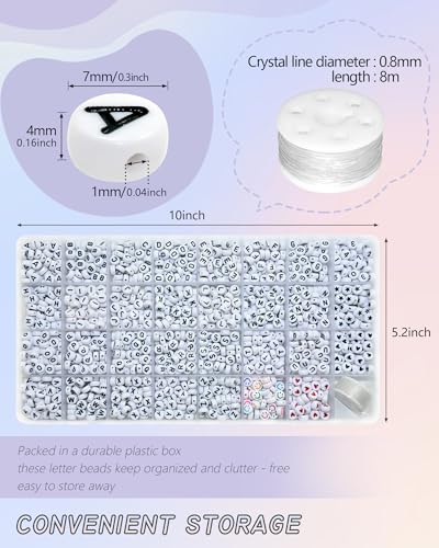 Looconi 1600pcs 31 Styles Acrylic Beads Letter Smiley Star Number and Heart Beads 7x4mm Black Alphabet on White for Jewelry Making - color: White