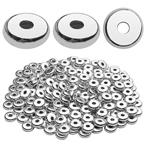 200pcs 8mm Flat Round Rondelle Spacer Beads Disc Spacers Loose Beads Jewelry Metal Spacers for DIY Bracelet Necklace Crafts, Silver - color: Silver
