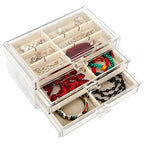 FEISCON Acrylic Jewelry Organizer Makeup Cosmetic Storage Organizer box Clear Jewelry Case with 3 Drawers Adjustable Jewelry Box Velvet Trays grid size - size: 3 layer
