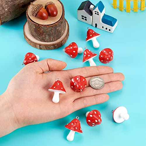 Craftdady Fruit Dangle Charms Pendants Cute Resin Food Pendants Apple Orange Pineapple Strawberry Pendants Lovely Vegetable Mushroom Charms for DIY Craft Earring Bracelet Necklace Jewelry Making - color: Red, Mushroom