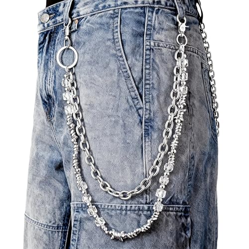 Layered Punk Pants Chain for Men Women, Gothic Hip Hop Jean Chain Wallet Chain Biker Trouser Chain, Goth Emo Fashion Keychain Accessories - color: 2L-Prickly